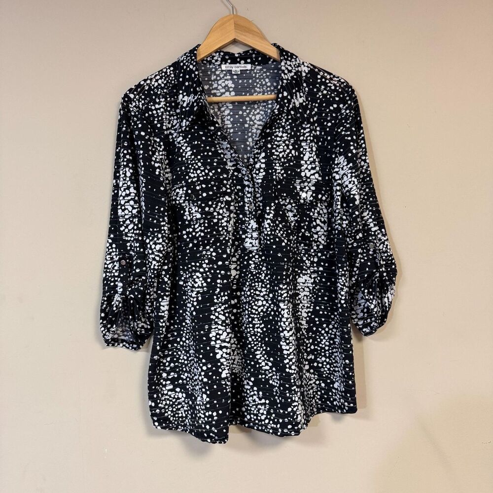 Emily Daniels Black White Blouse Womens XL 3/4 Sleeve Casual Lightweight Shirt